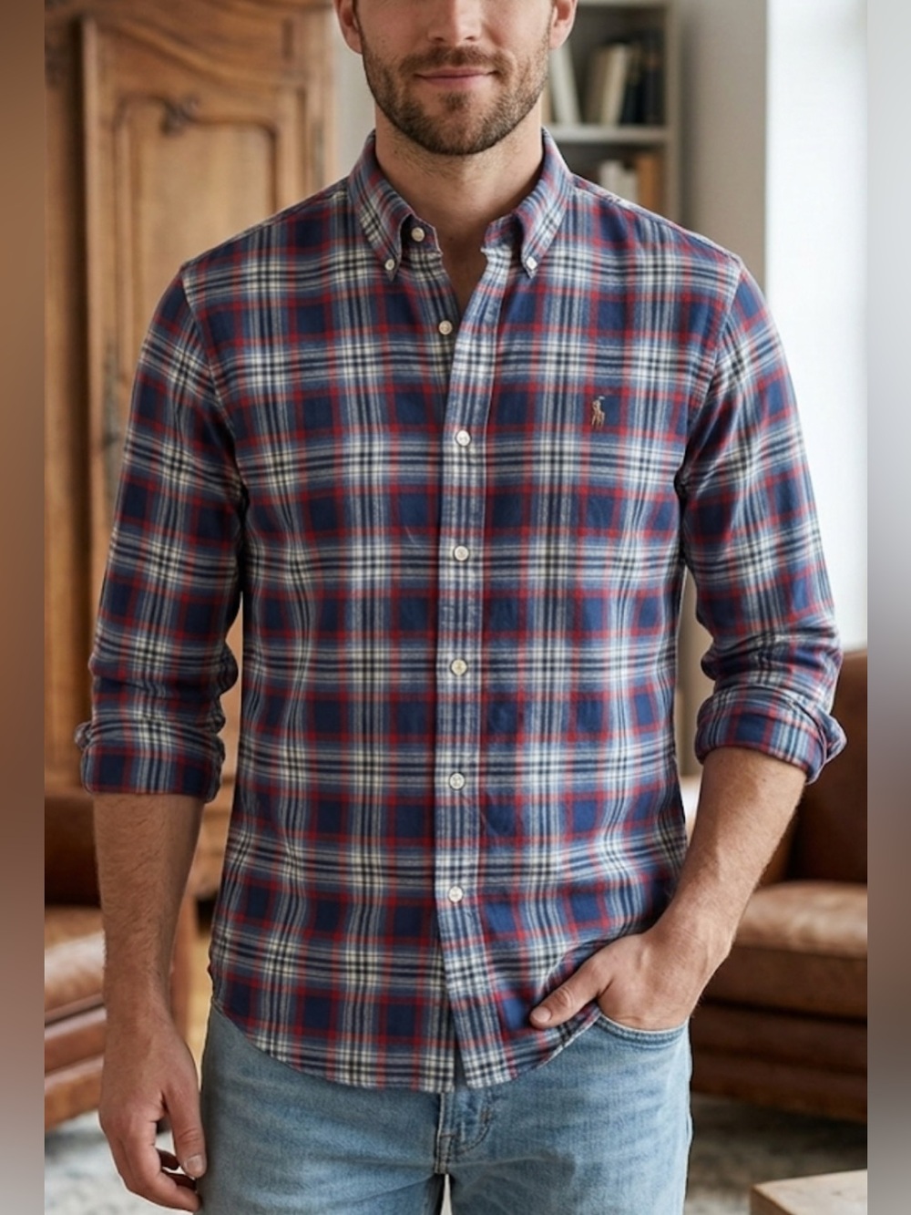 Ralph Lauren red and blue plaid shirt